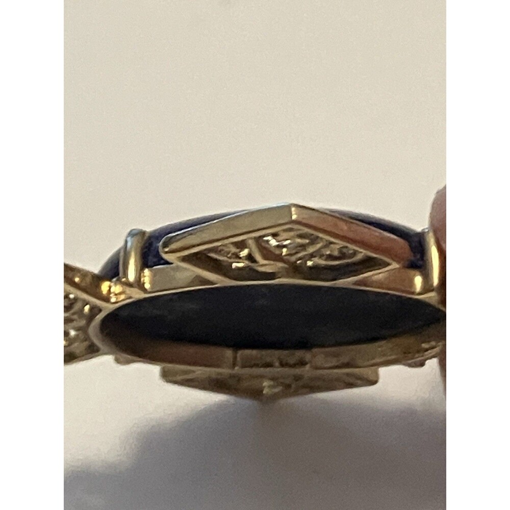 10K Yellow Gold Lapis Lazuli Cross Pendant Filigree Charm JAM Hallmark Vintage - Picture 3 of 8